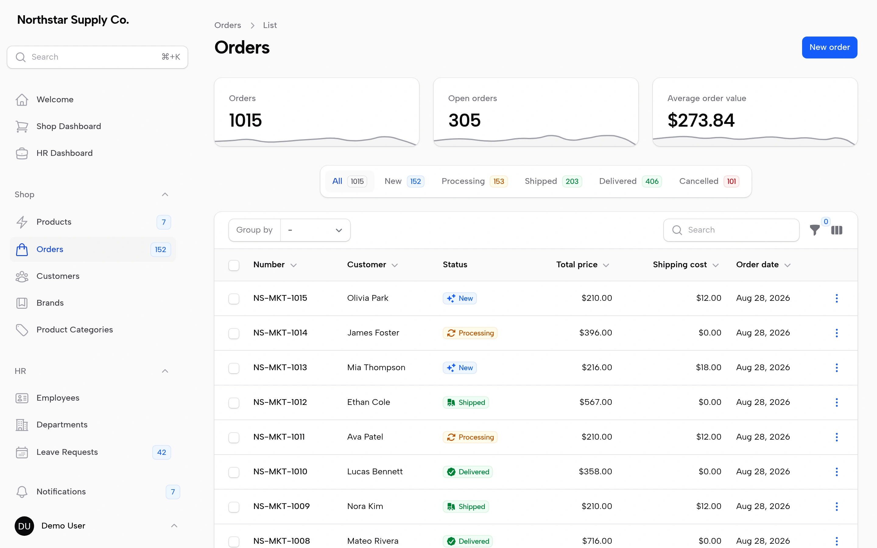 Left: Default, standard density, light mode, Orders screen