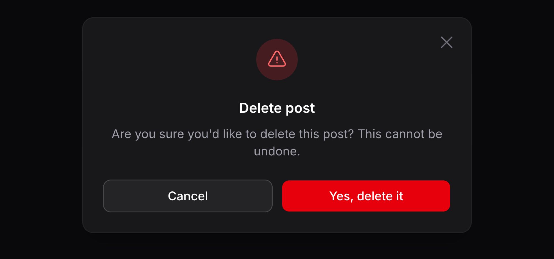 Confirmation modal with custom text