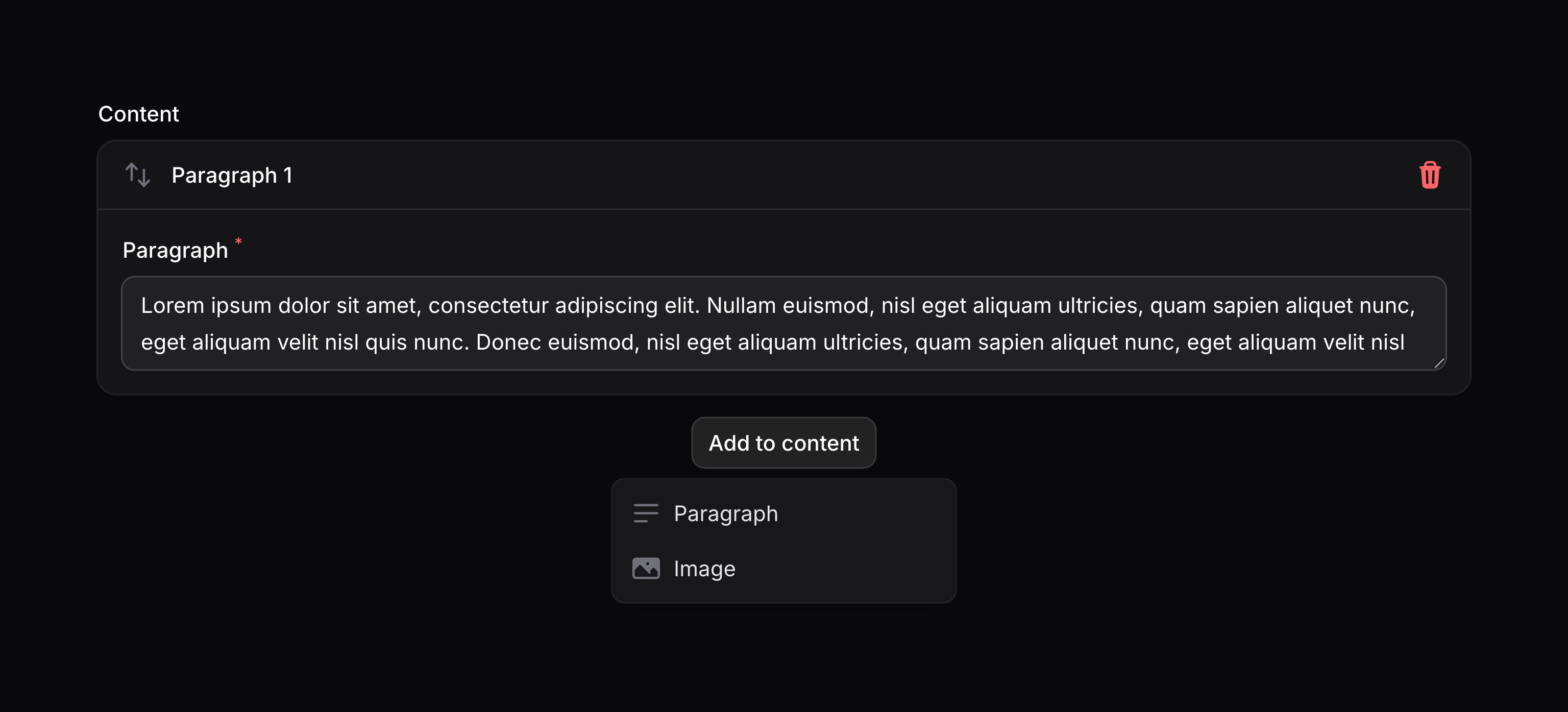 Builder with block icons in the dropdown