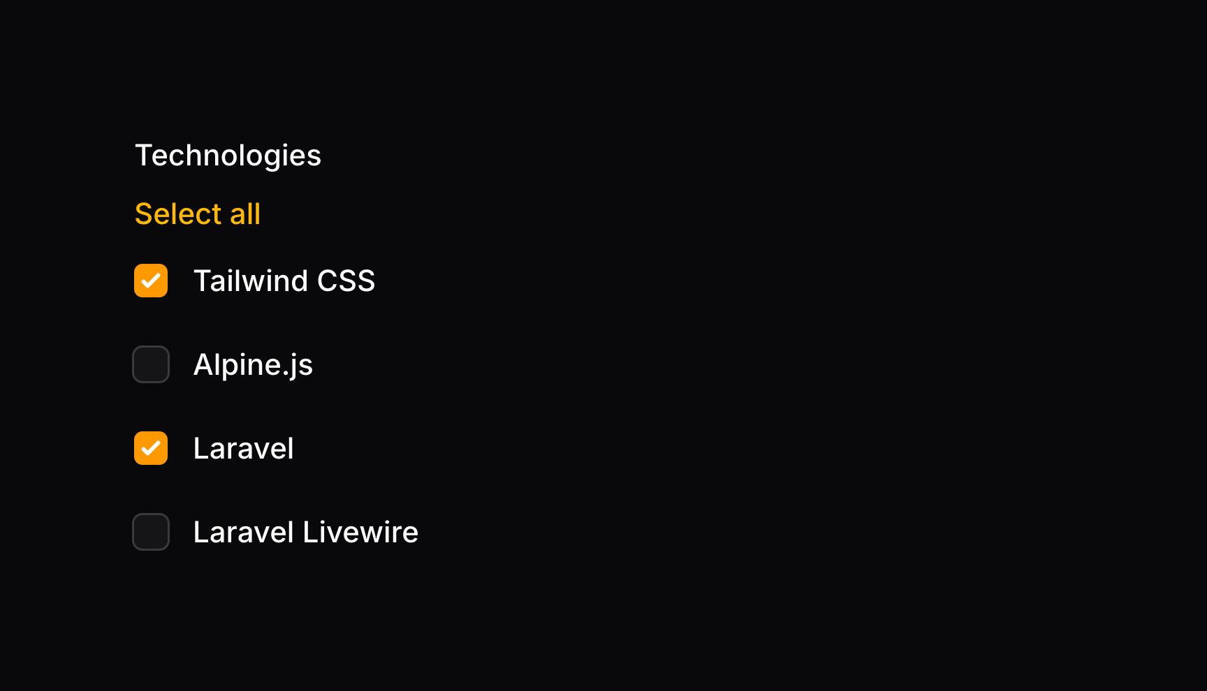 Bulk toggleable checkbox list