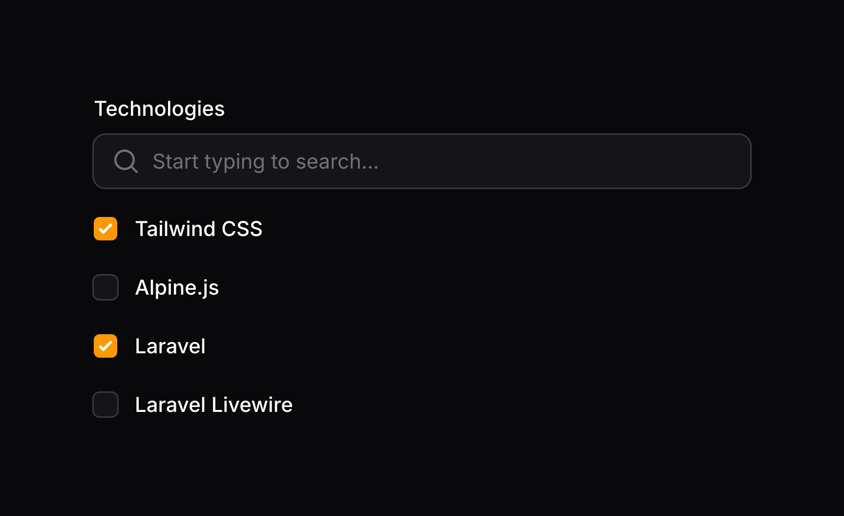 Searchable checkbox list