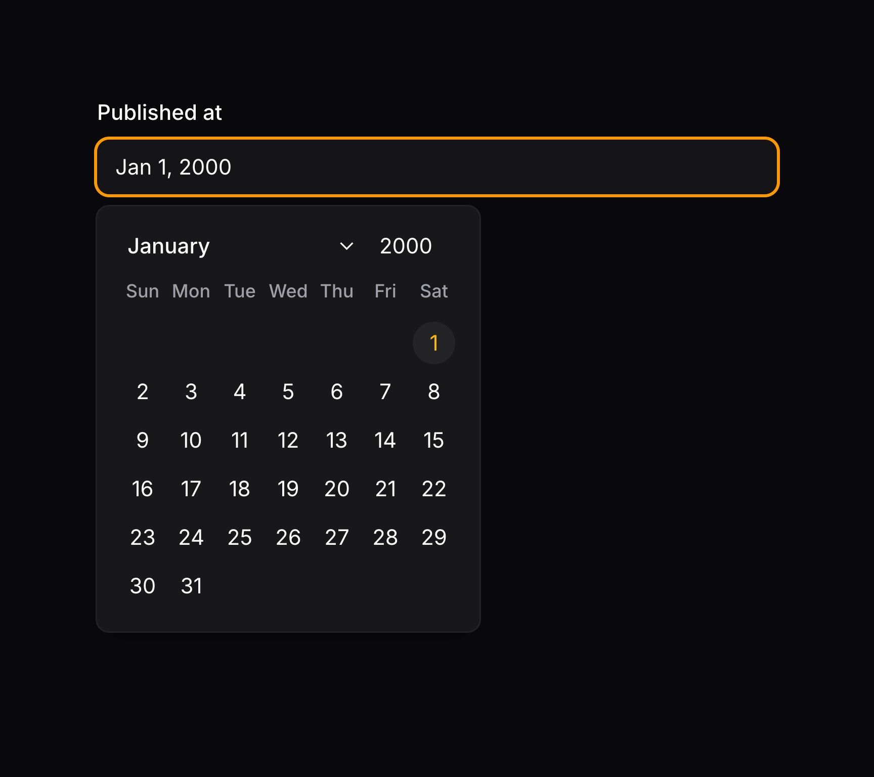 Date time picker where the week starts on Sunday