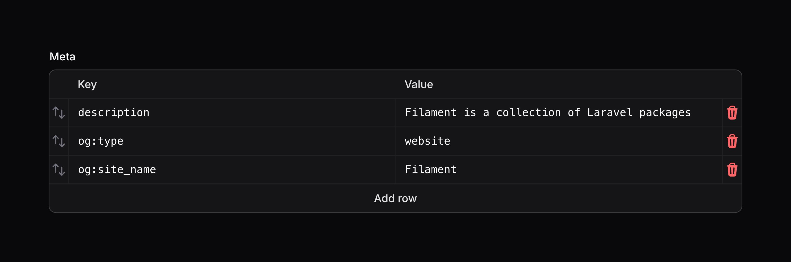 Key-value with reorderable rows