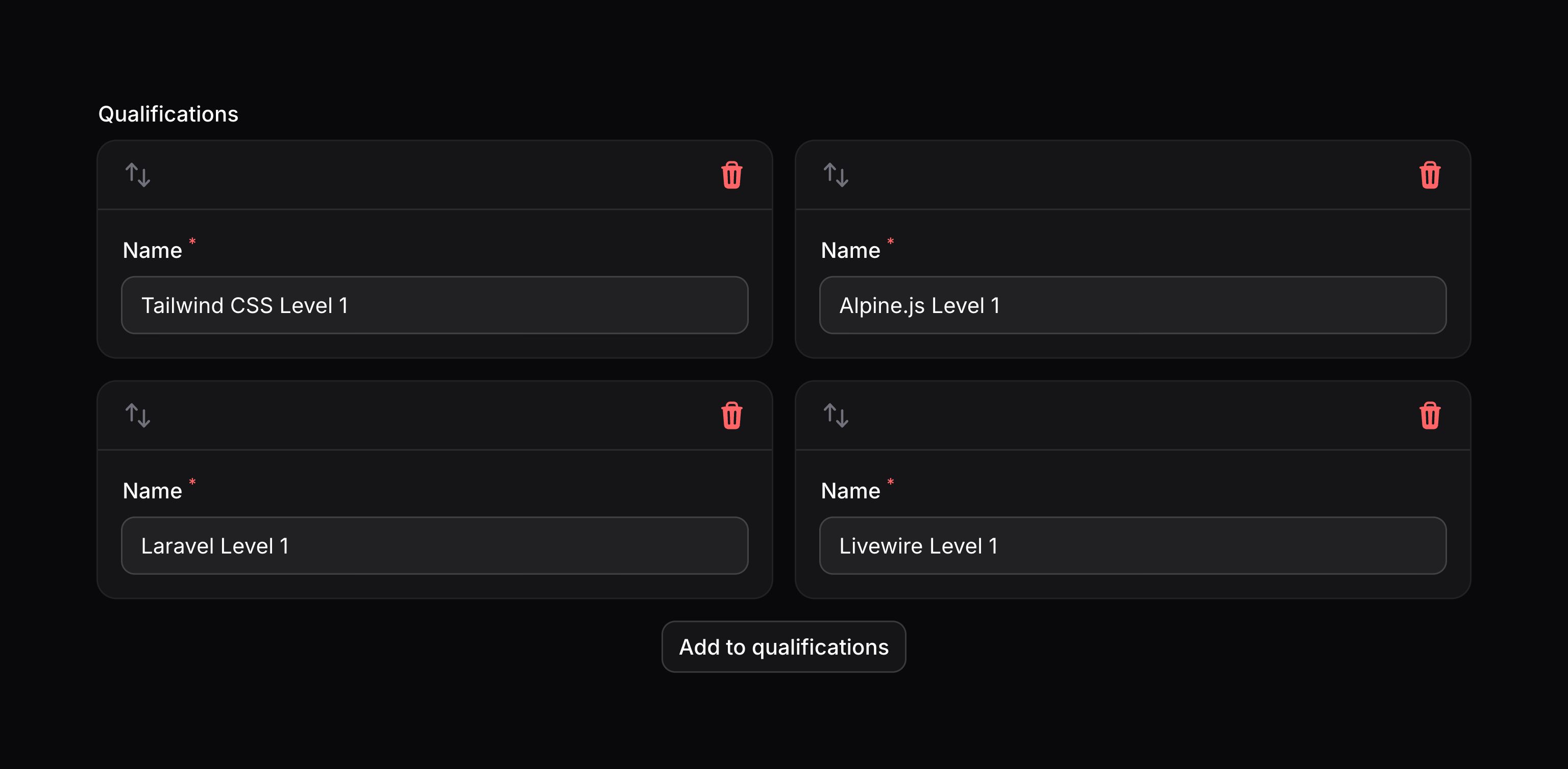 Repeater with a 2 column grid of items