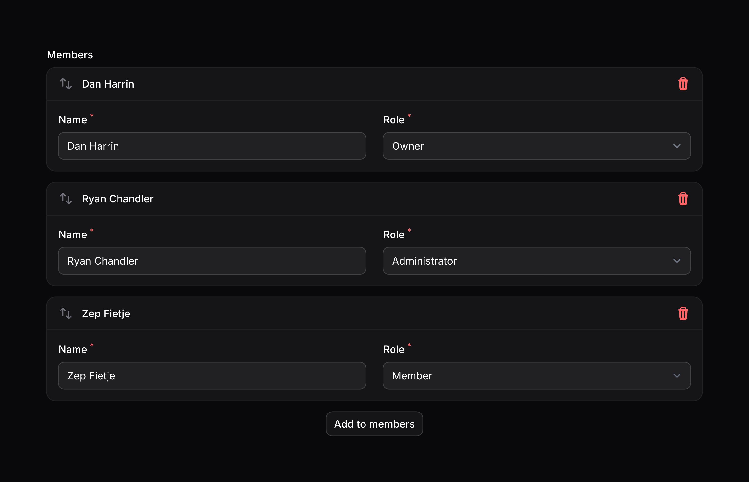 Repeater with item labels