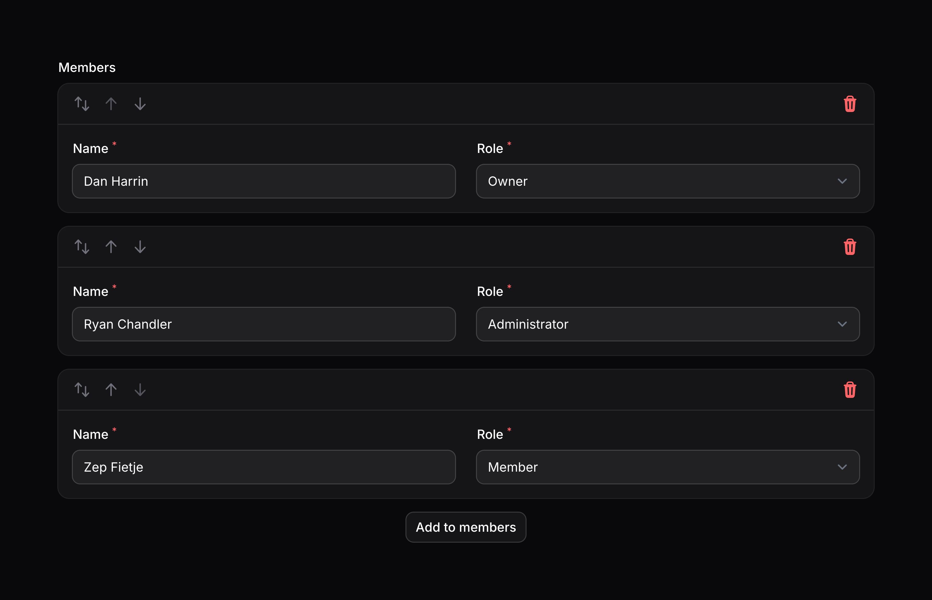 Repeater that is reorderable with buttons