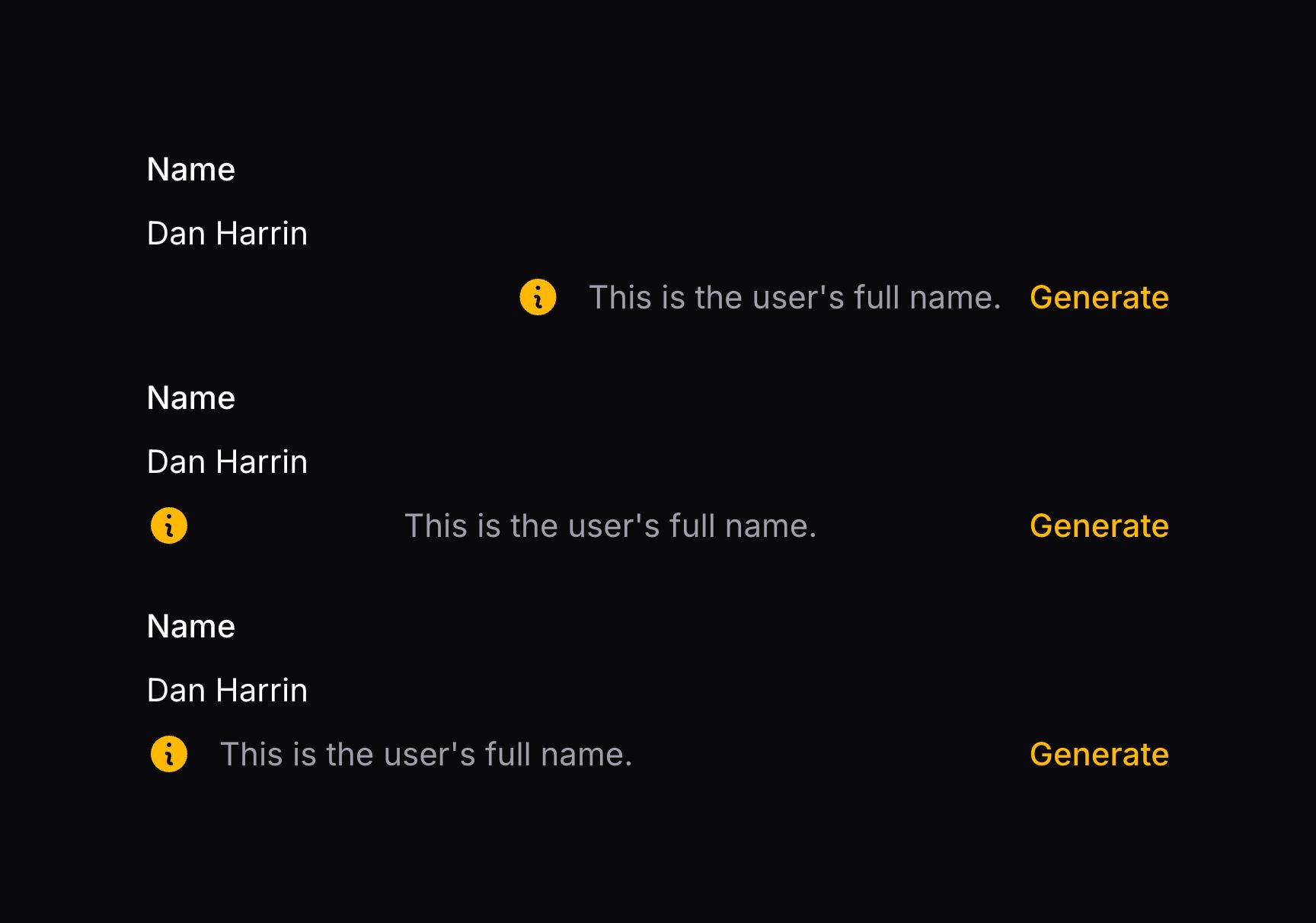 Infolist entry with aligned components below content