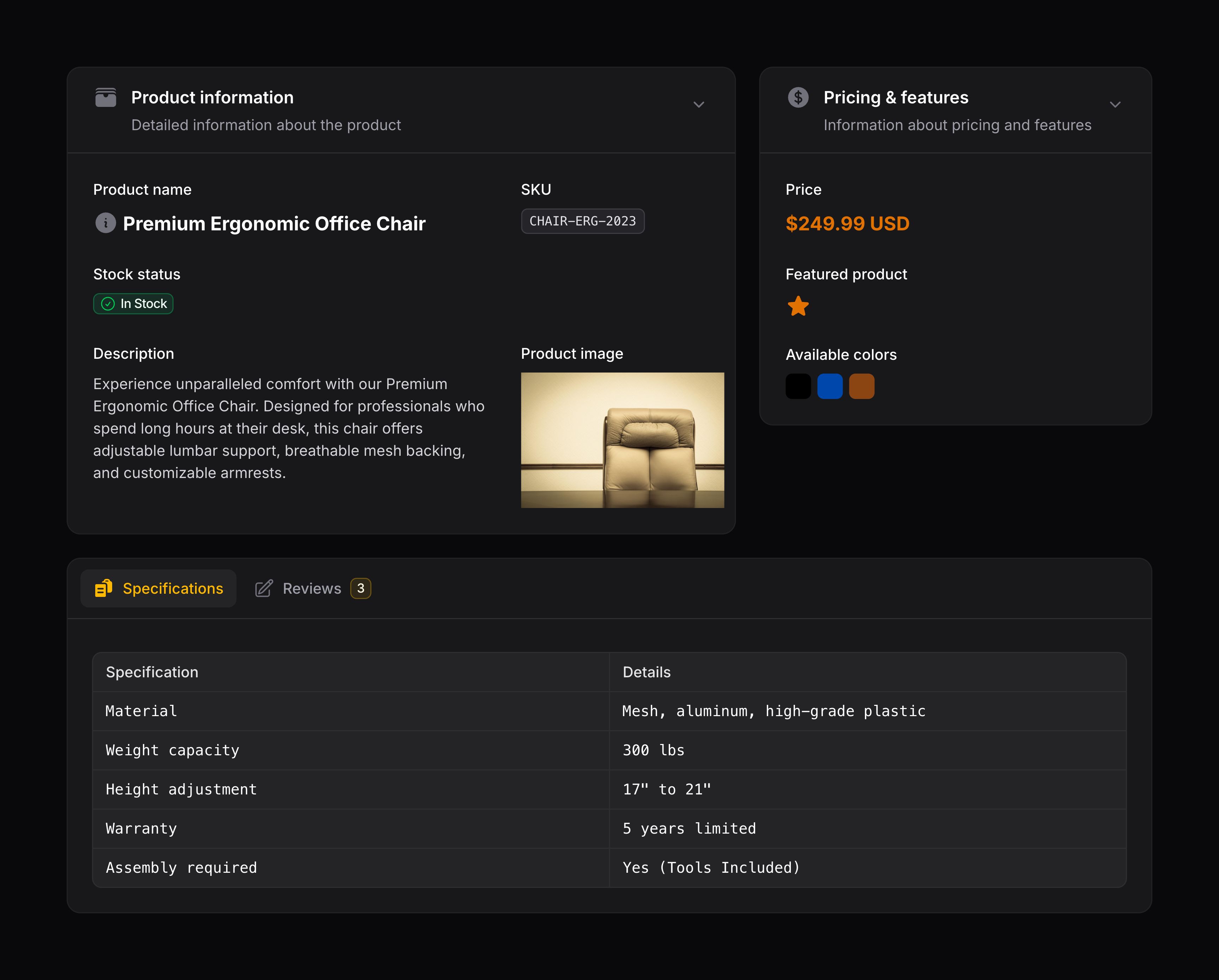 Product infolist example