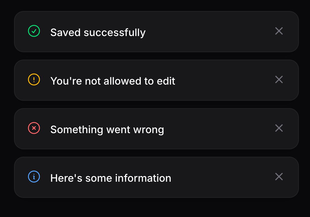 Notifications with various statuses