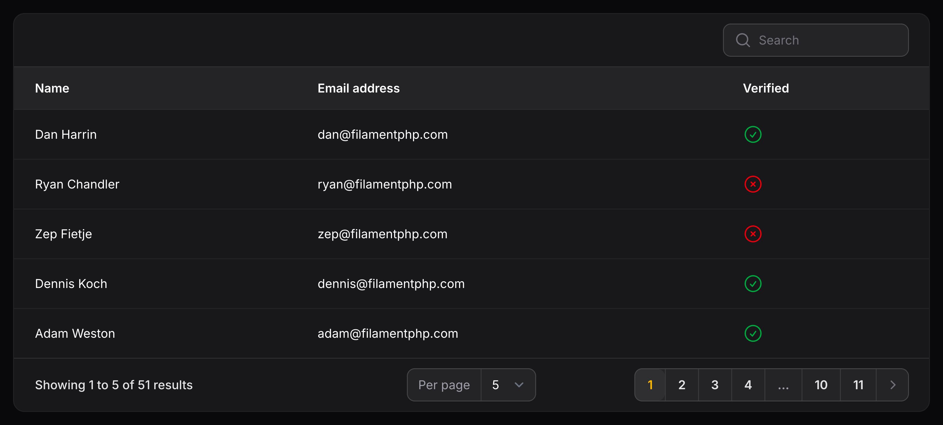 Table with searchable column