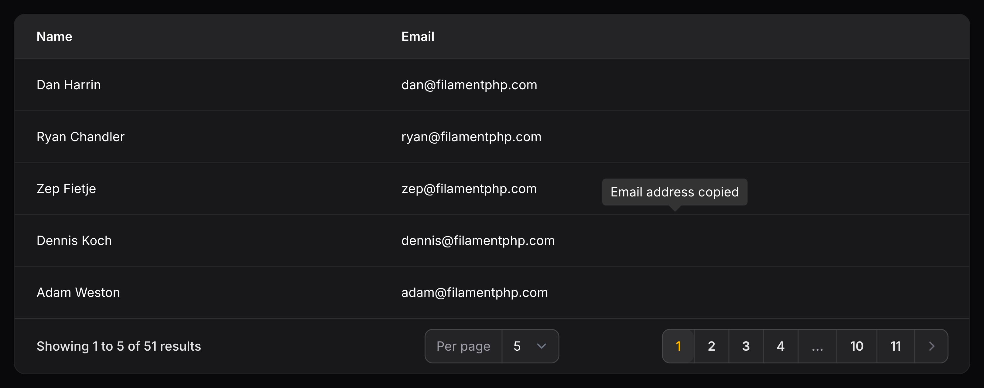 Text column with a button to copy it