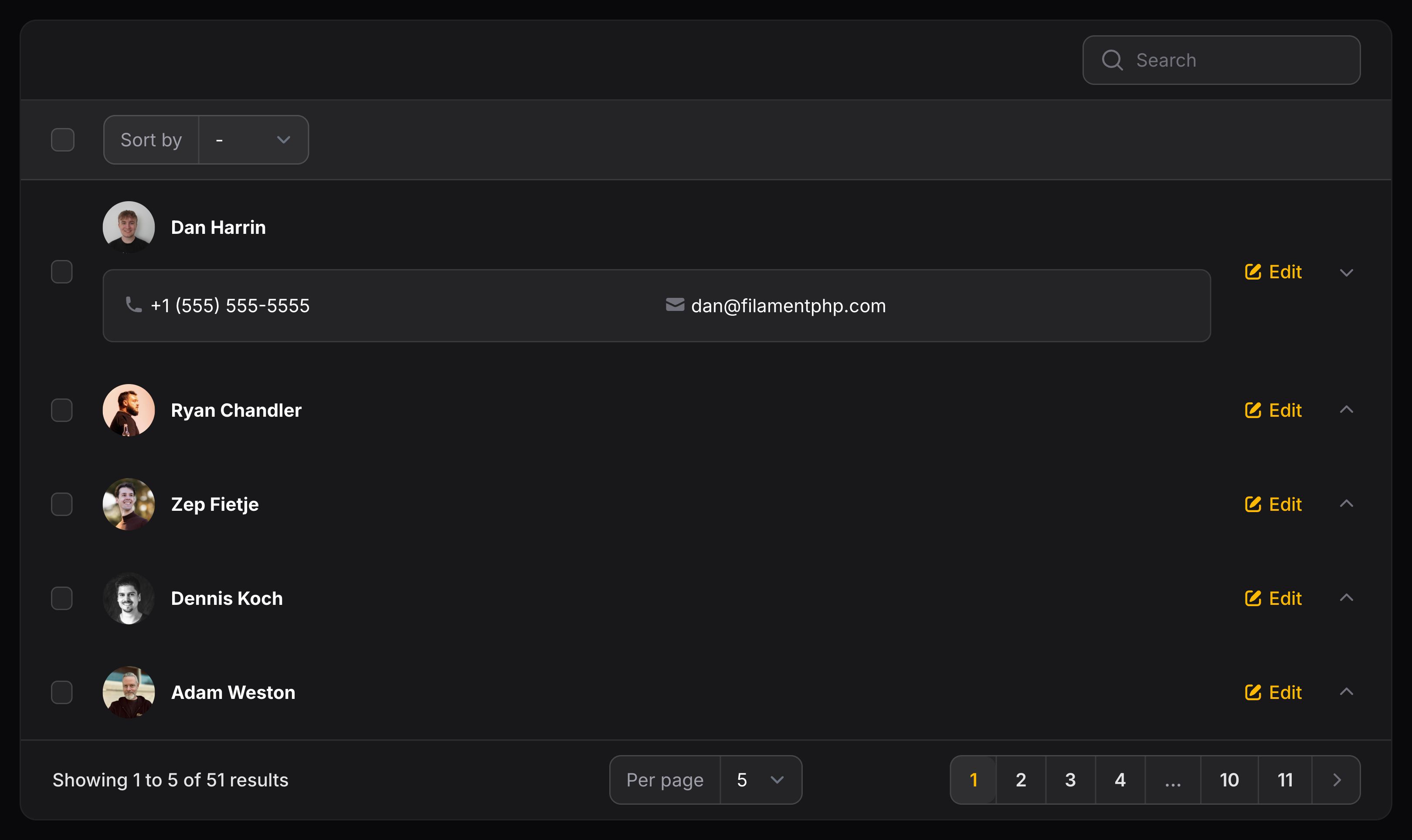 Table with collapsible content