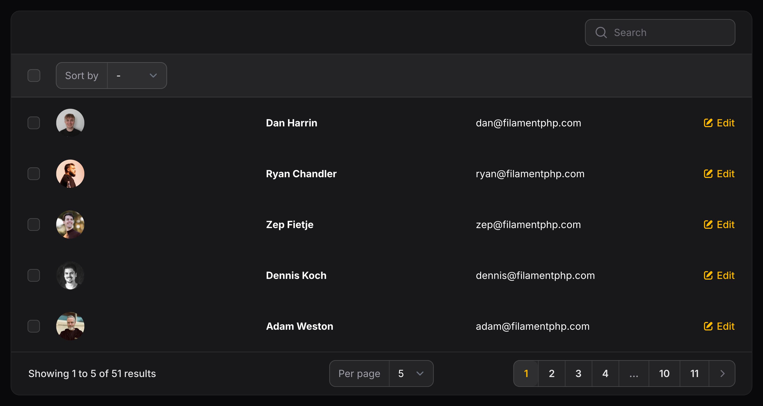 Table with a split layout