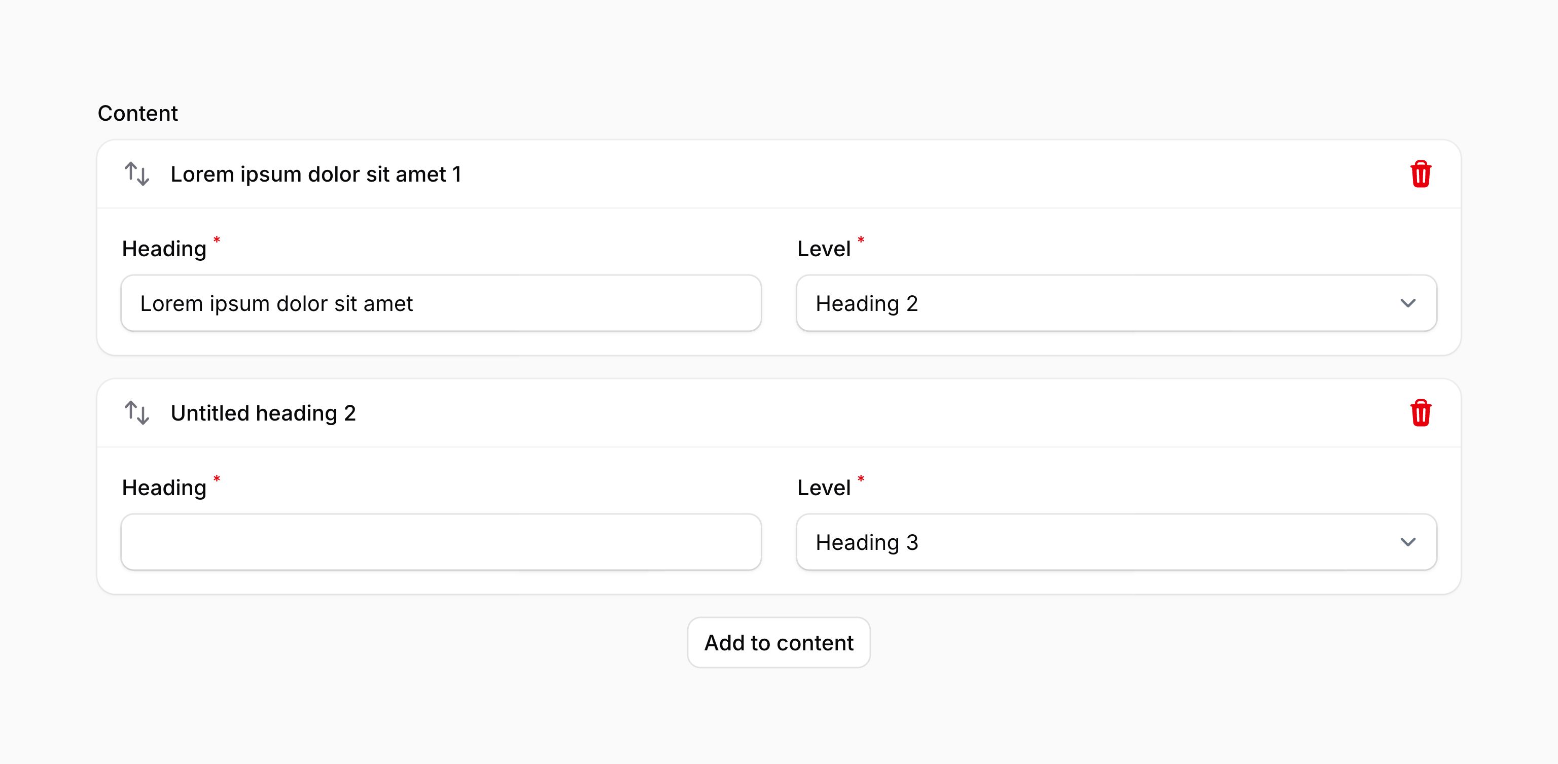 Builder with labelled blocks based on the content