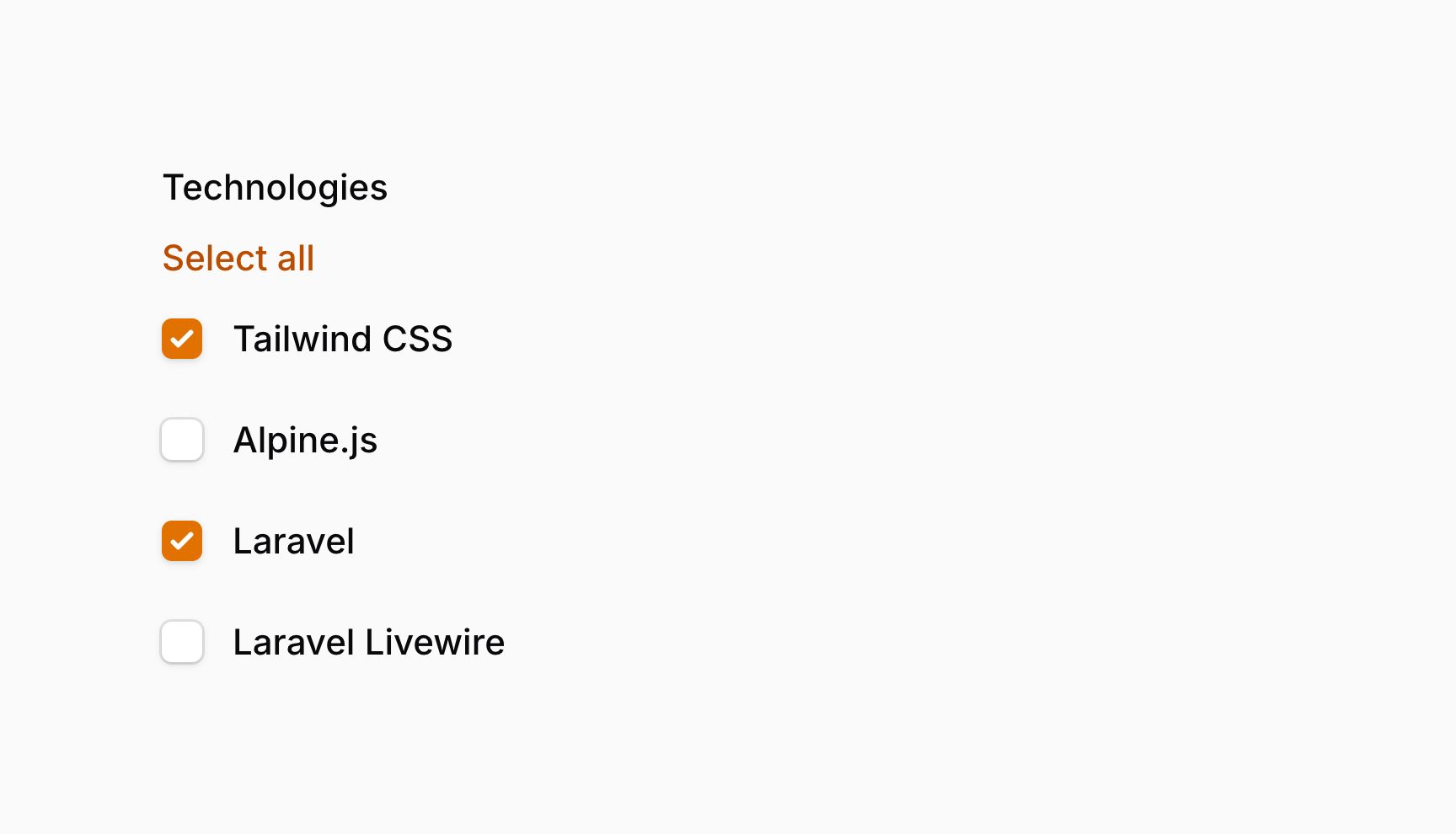 Bulk toggleable checkbox list