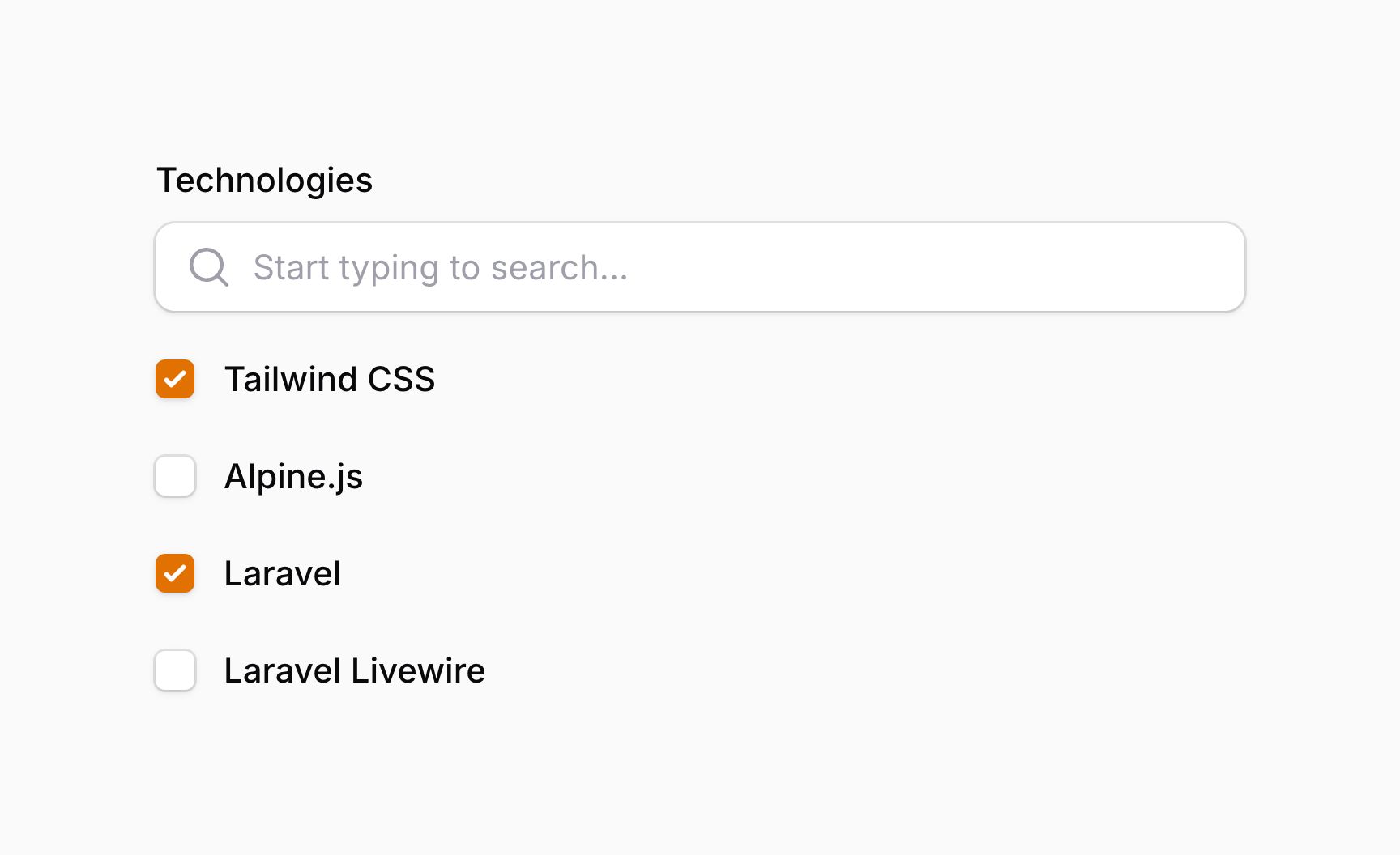Searchable checkbox list