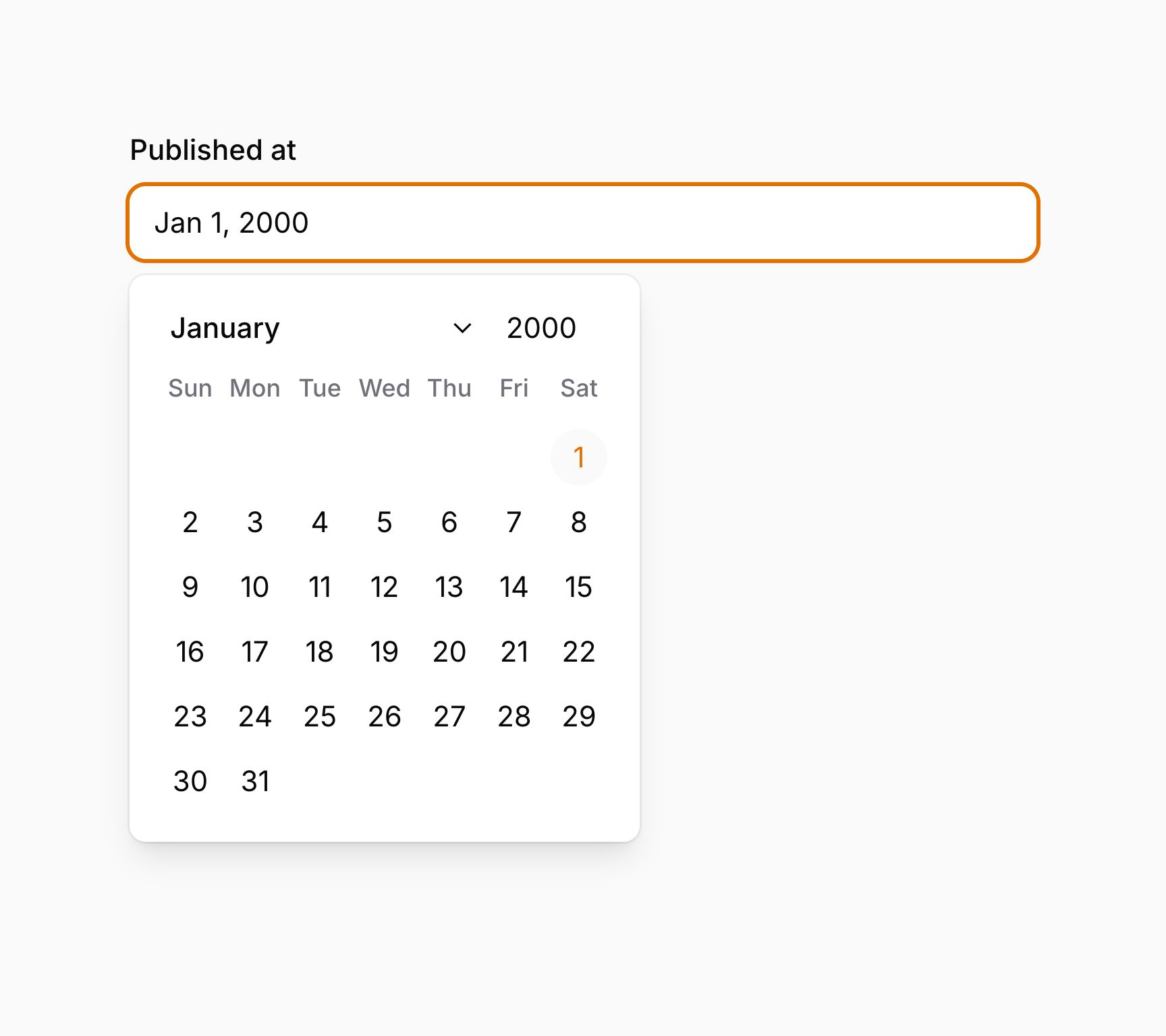 Date time picker where the week starts on Sunday