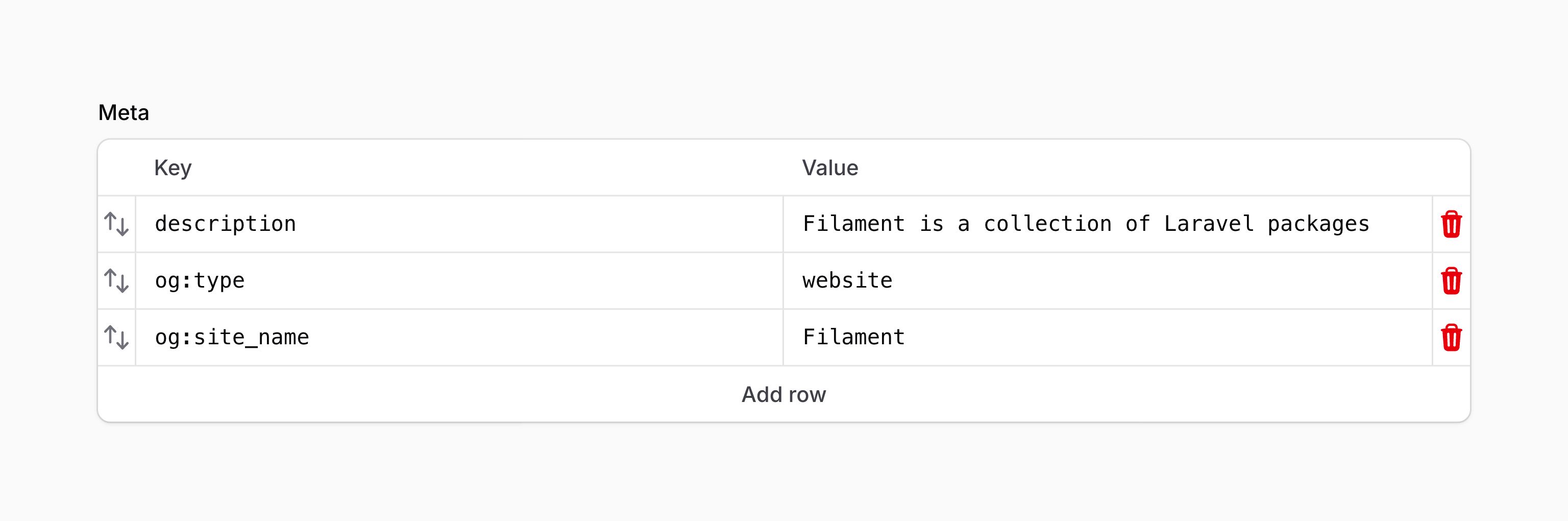 Key-value with reorderable rows