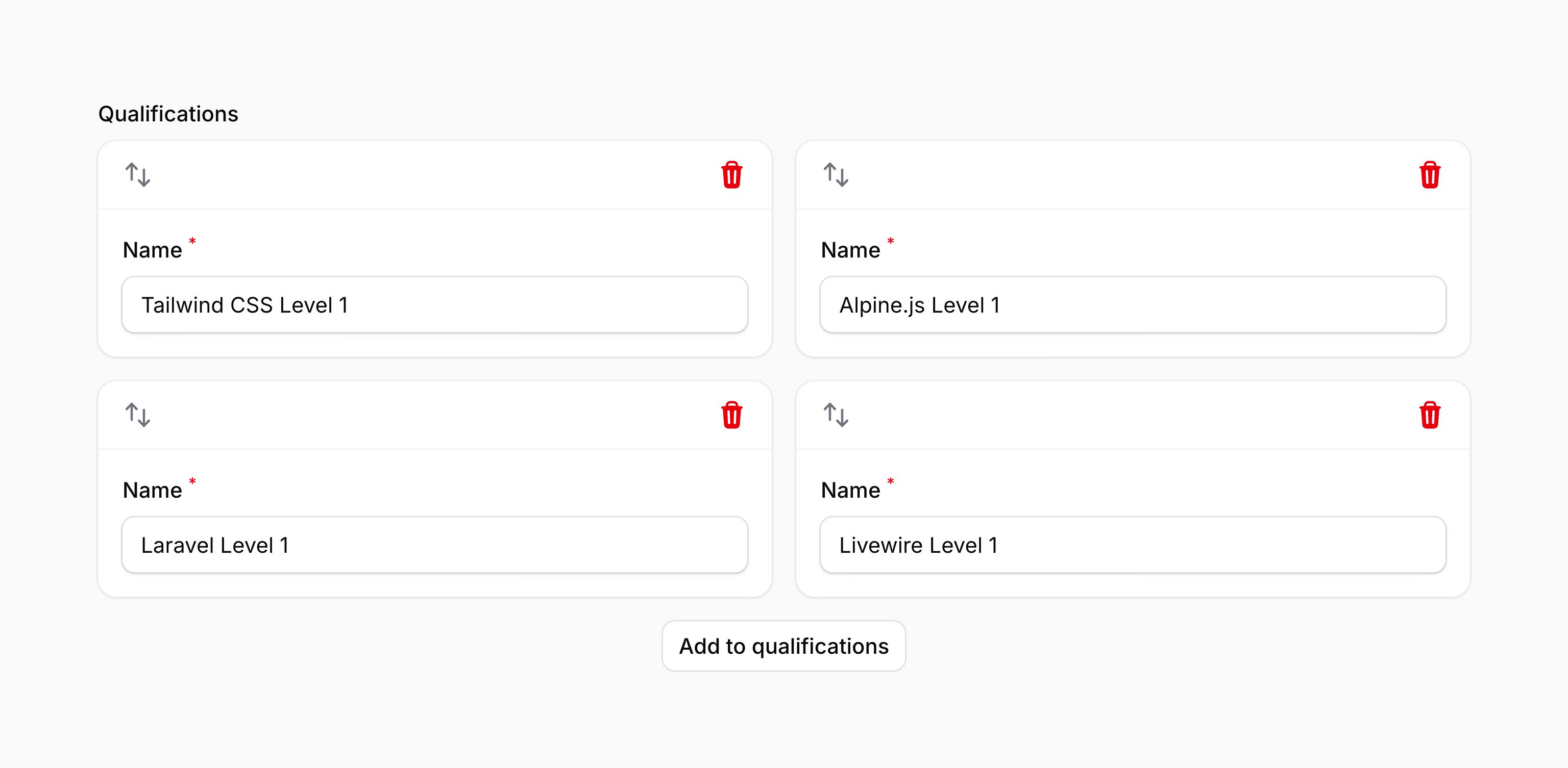 Repeater with a 2 column grid of items
