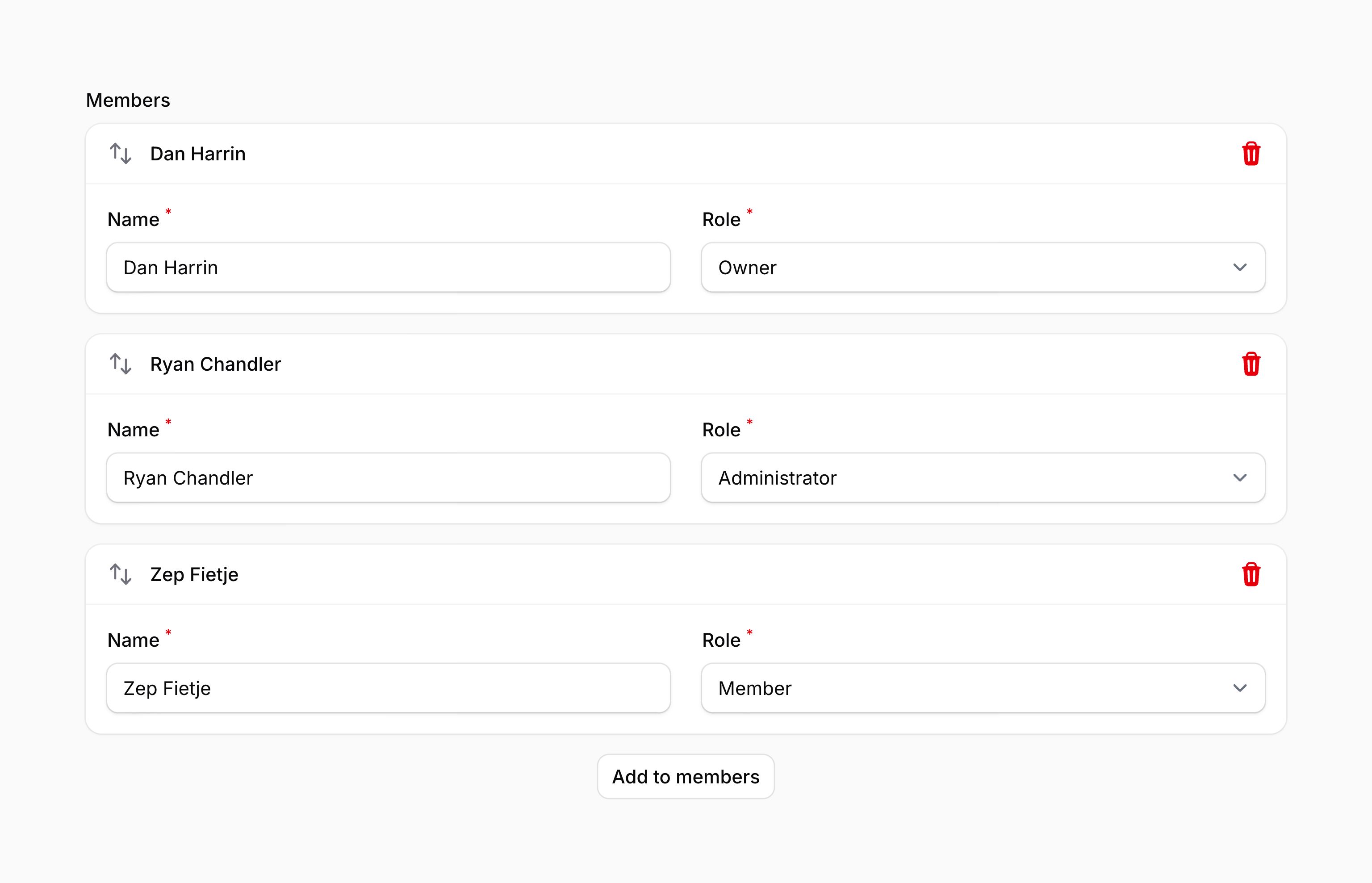 Repeater with item labels