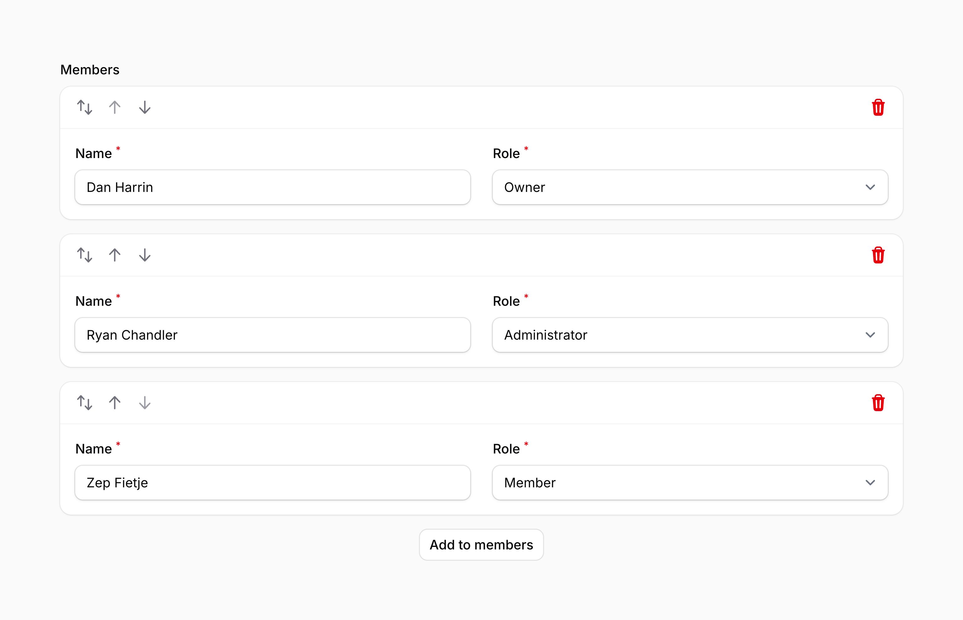 Repeater that is reorderable with buttons