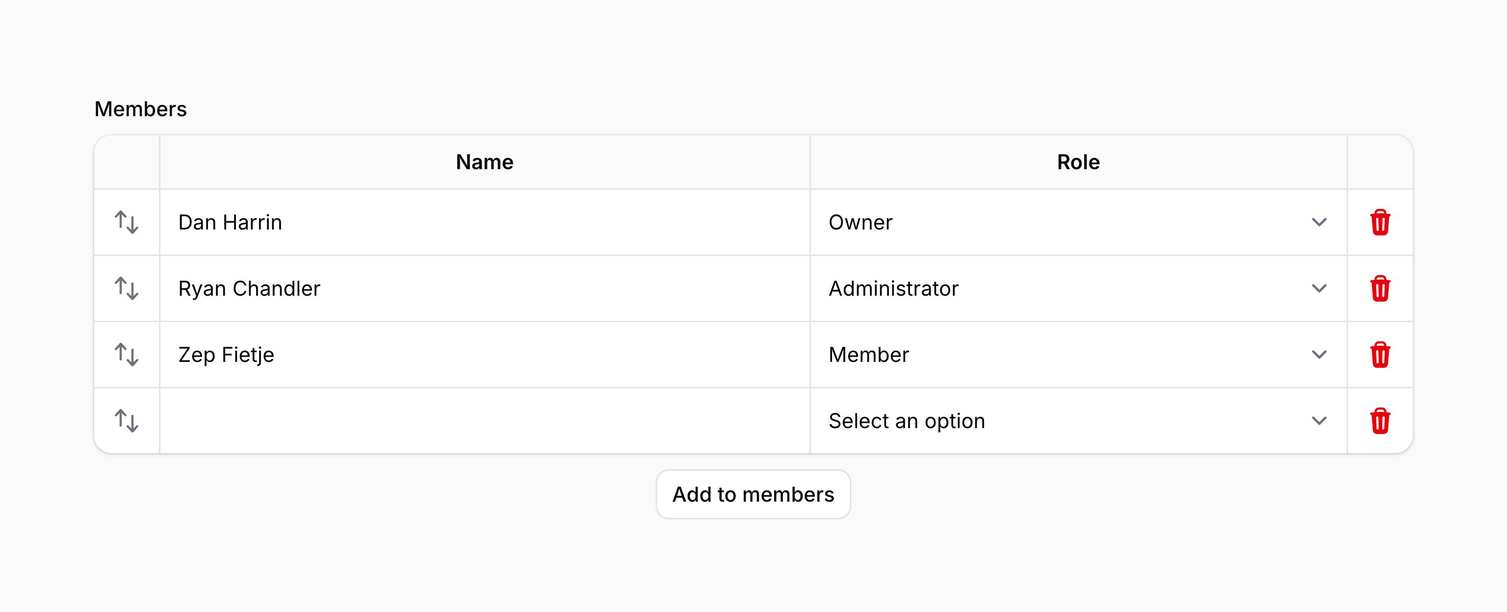 Repeater with a compact table layout
