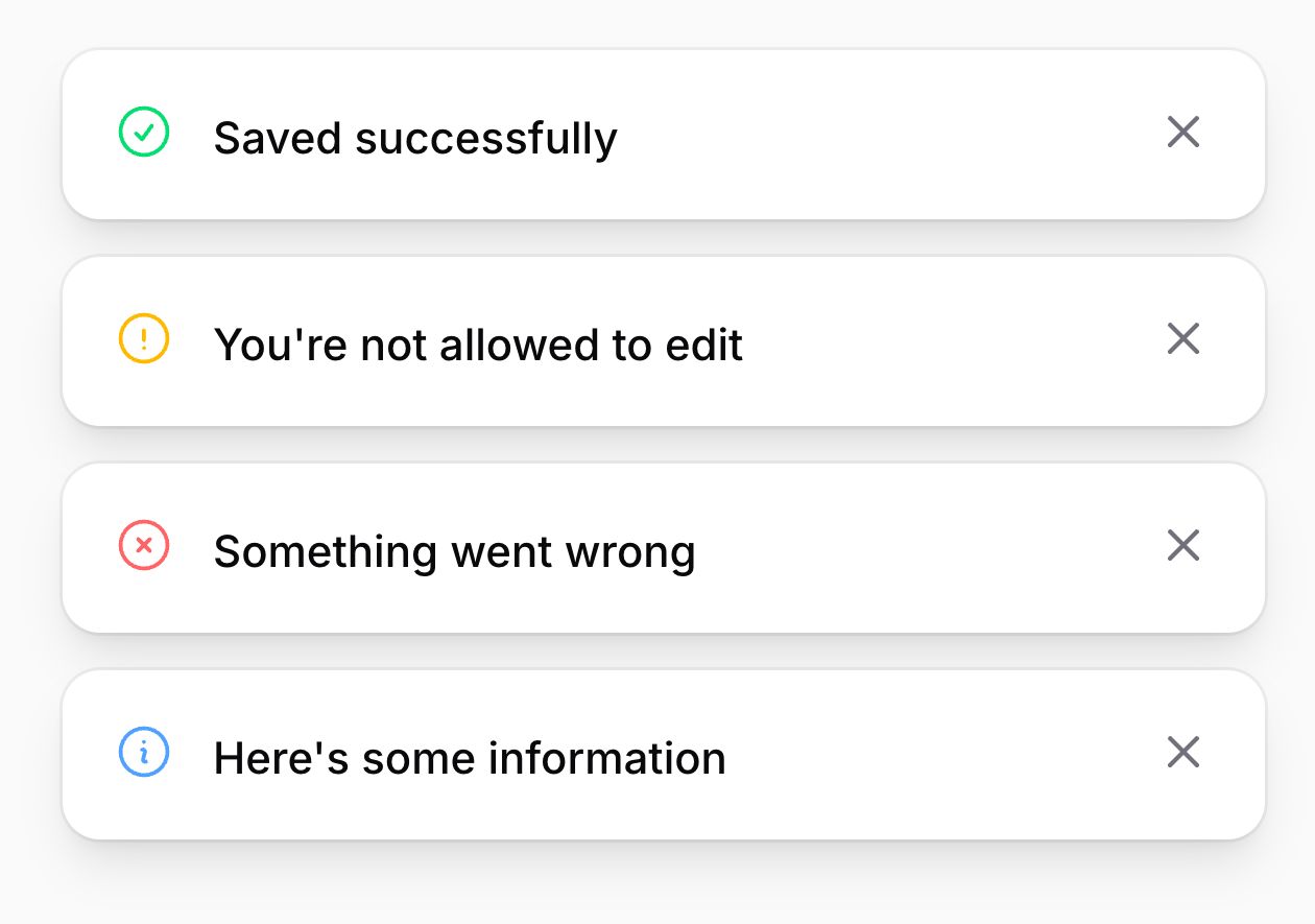 Notifications with various statuses