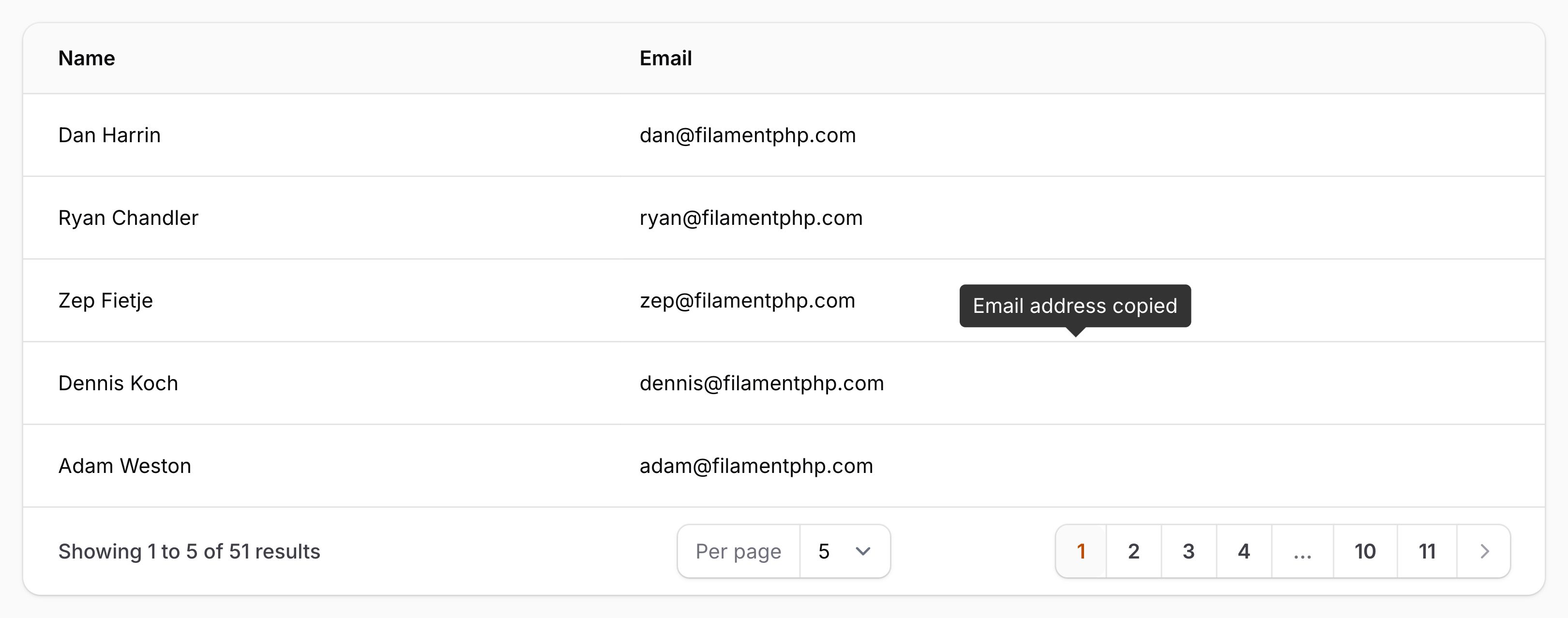 Text column with a button to copy it