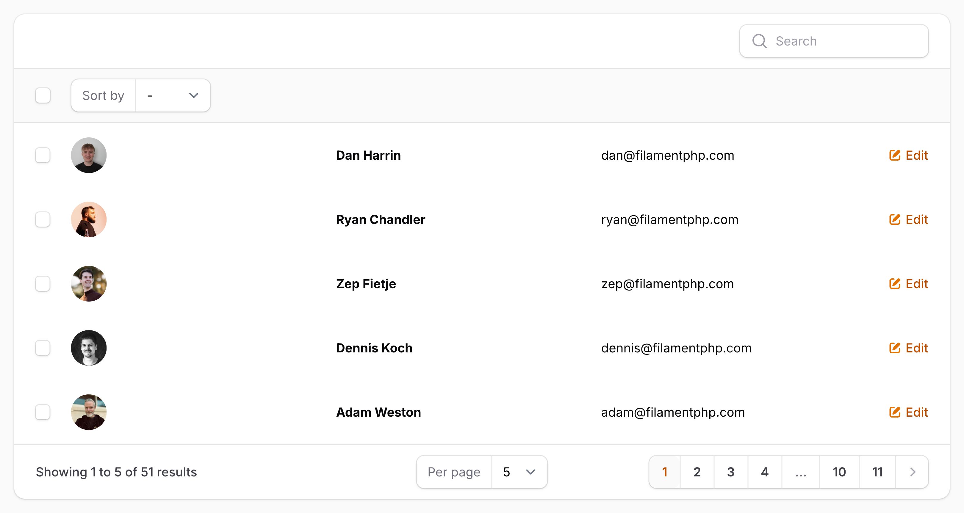 Table with a split layout
