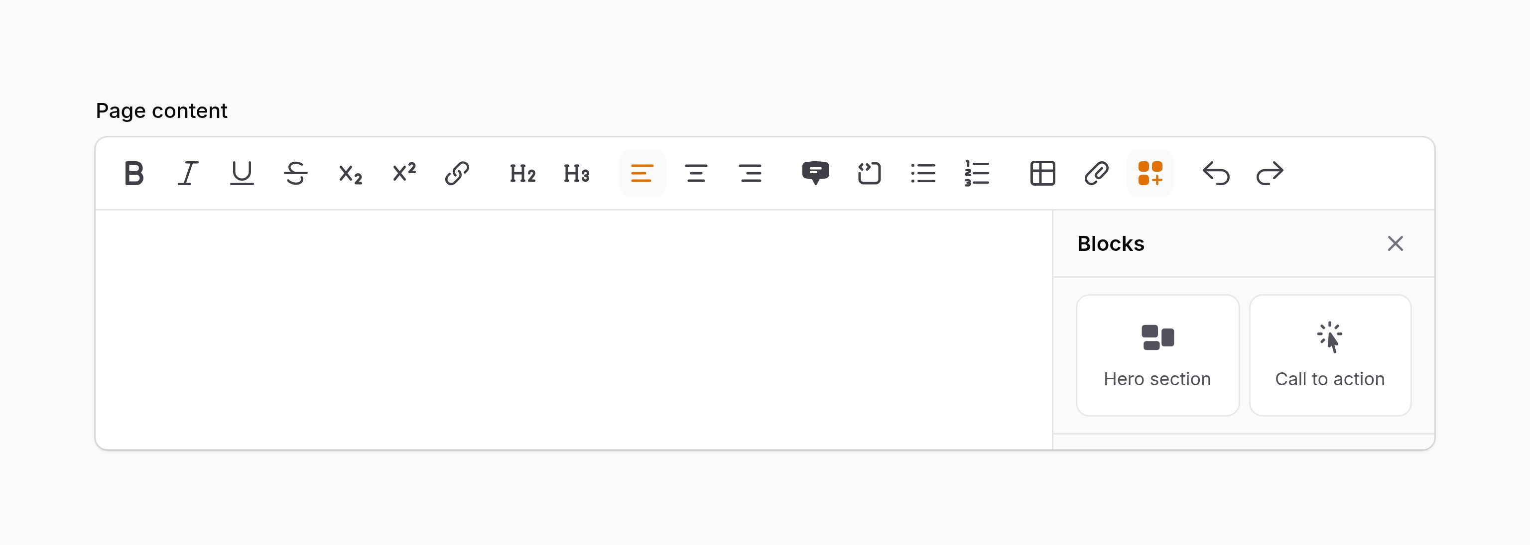 Rich editor with icons above custom block labels in a grid
