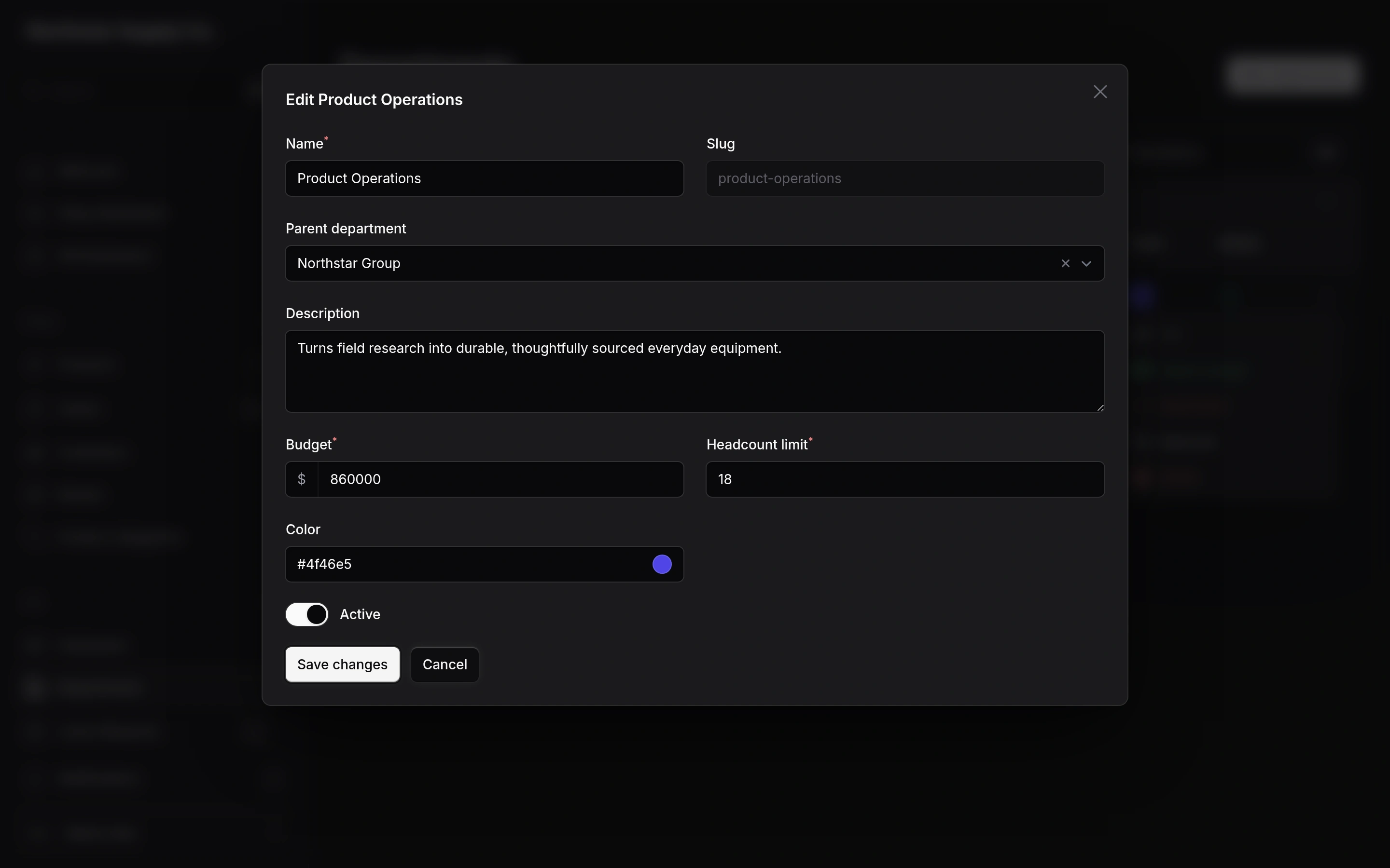 Noir theme edit department modal